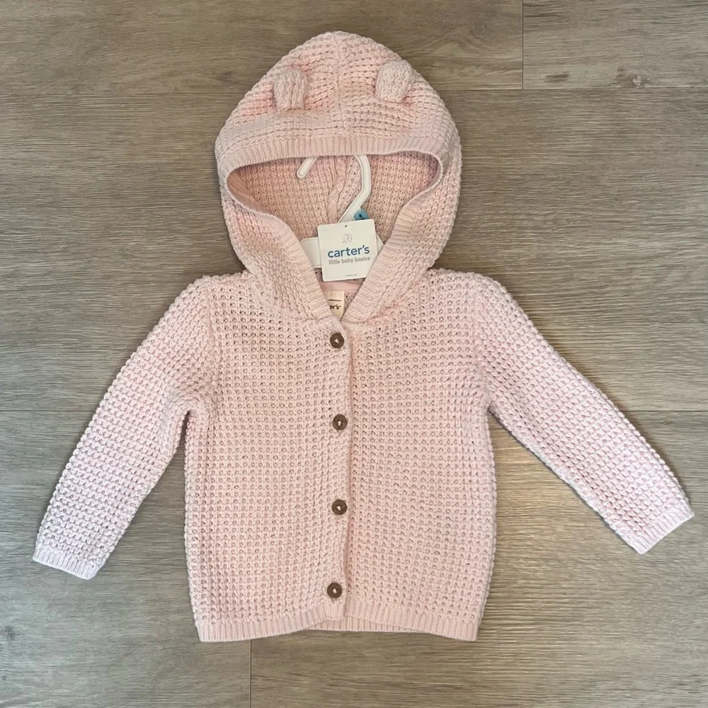 NWT Carter's Light Pink Baby Sweater with Bear Ears